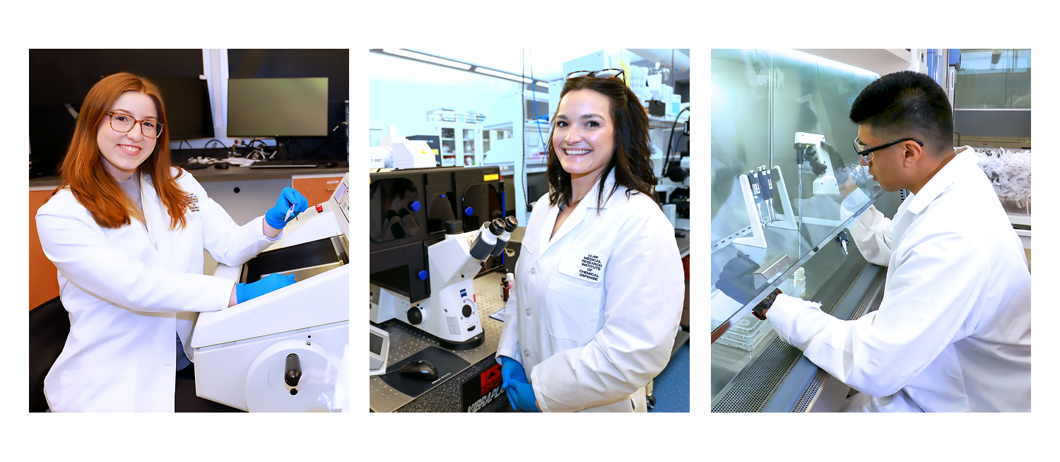 collage of three photos of employees at their workstations