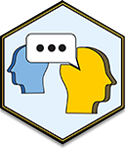 blue and yellow head silhouettes with a white dialog bubble containing an elipsis